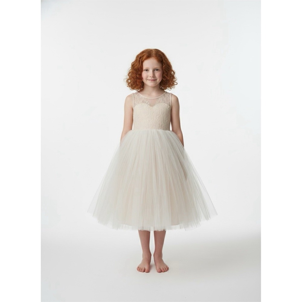 #19 Rosebud Tulle Champagne Girls Dress Size 6 Flower Girl